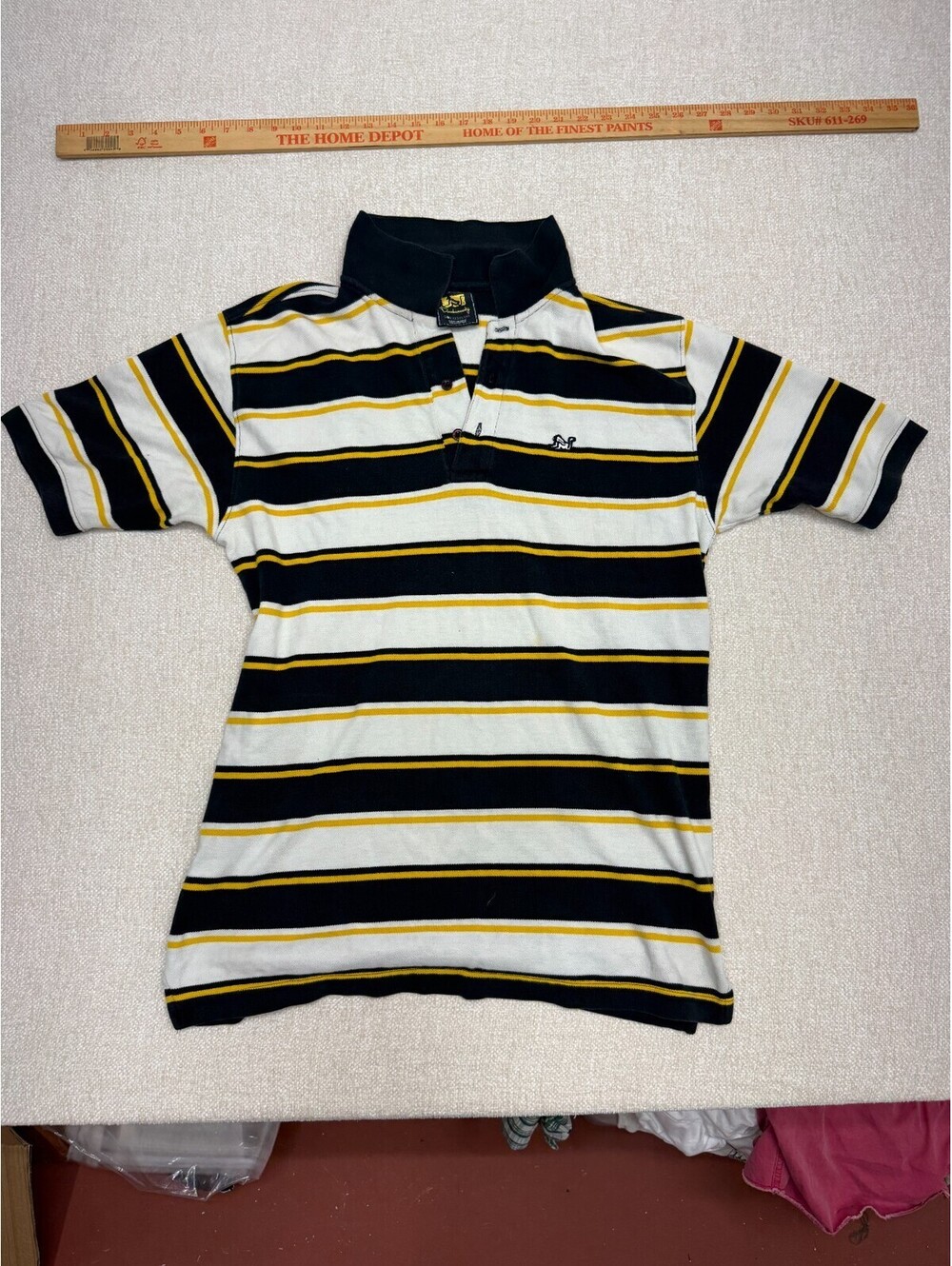 Vintage Dumbamanky Mens Striped Short Sleeve Polo Shirt Multi Color 100% Cotton